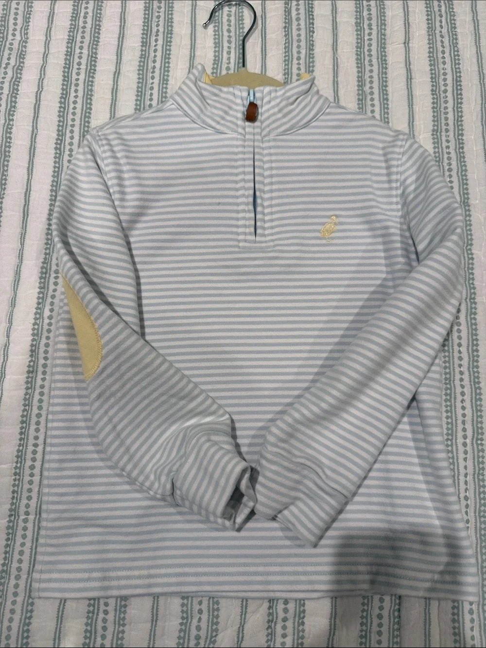 The Beaufort Bonnet Company Light Blue & White Striped Kids Half-Zip Sweatshirt